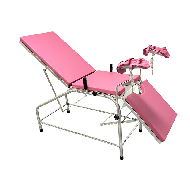 High Quality All Stainless Steel Manual Gynecological Exam Delivery Bed With Detachable Mattress